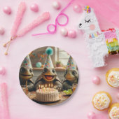 Turtles celebrating birthday with cake and hats In Pappteller (Party)