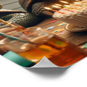 Turtles celebrating birthday with cake and hats poster (Ecke)