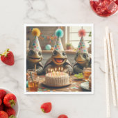 Turtles celebrating birthday with cake and hats serviette (Beispiel)