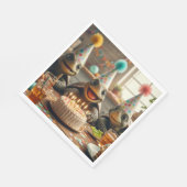 Turtles celebrating birthday with cake and hats serviette (Ecke)