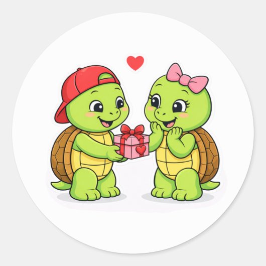 Turtles exchanging a gift of love runder aufkleber (Vorderseite)
