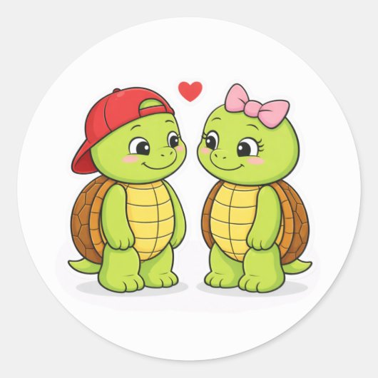 Turtles in love runder aufkleber (Vorderseite)