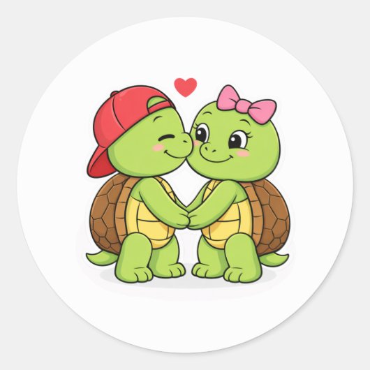 Turtles in love with a heart runder aufkleber (Vorderseite)