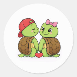 Turtles in love with heart-shaped tails runder aufkleber