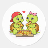 Turtles sharing pizza and smiles runder aufkleber (Vorderseite)
