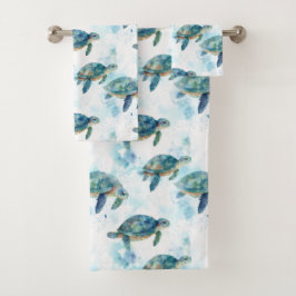 Turtles Watercolor Pattern Badhandtuch Set