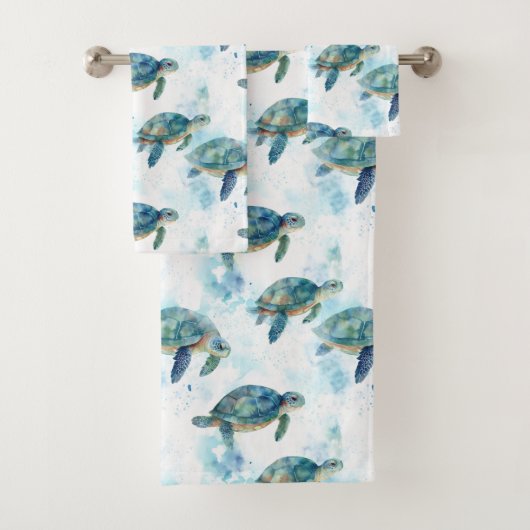 Turtles Watercolor Pattern Badhandtuch Set (Insitu)