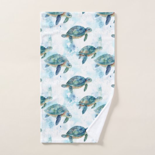 Turtles Watercolor Pattern Badhandtuch Set (Handtuch)