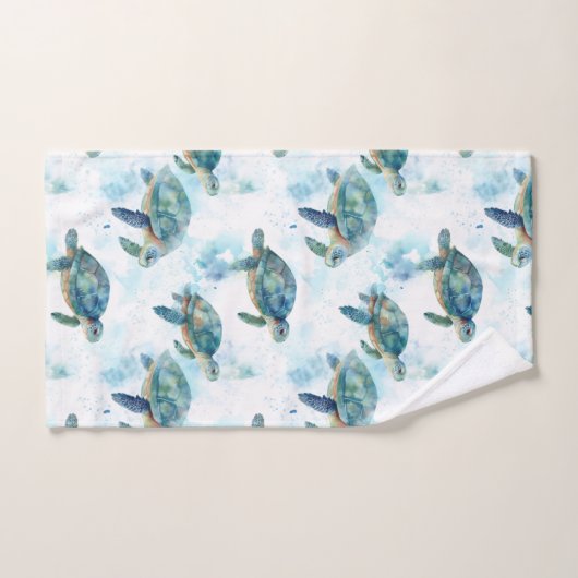 Turtles Watercolor Pattern Badhandtuch Set (Handtuch)