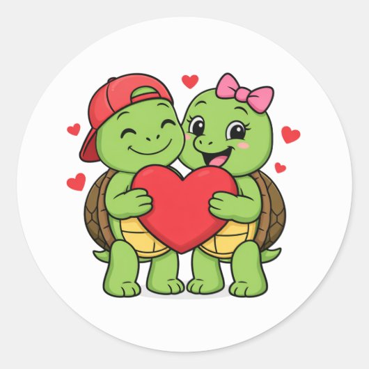 Turtles with heart in hand runder aufkleber (Vorderseite)