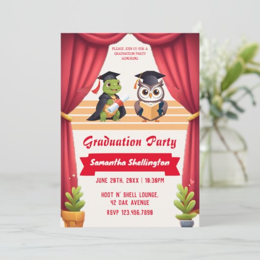 "Turtley Wise: Ein Abschluss Owl-stravaganza!" Einladung (Stehend Vorderseite)