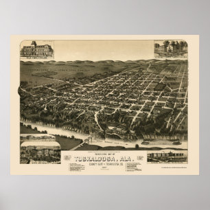 Tuscaloosa, AL Panorama Karte - 1887 Poster