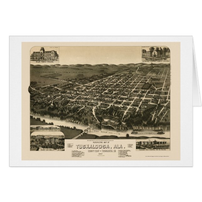 Tuscaloosa, AL panoramische Karte - 1887 (Vorderseite (Horizontal))