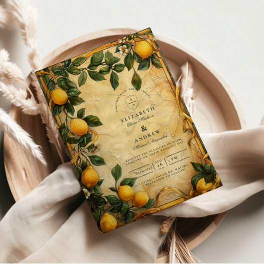 Tuscan Citrus Floral Wedding Einladung