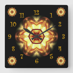 Tuscan Colors Gold Red White Black Background Quadratische Wanduhr