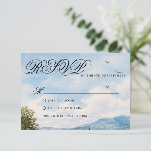 Tuscan Countryside Scenery Wedding Response Card RSVP Karte (Stehend Vorderseite)