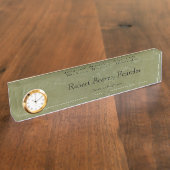Tuscan Green Plaster Desk Namplate with Clock Namensplakette (Seite)