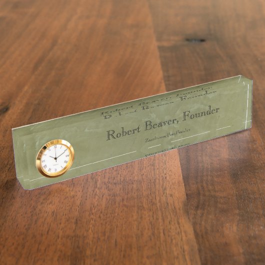 Tuscan Green Plaster Desk Namplate with Clock Namensplakette (Seite)