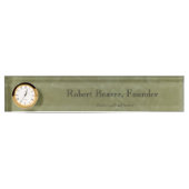 Tuscan Green Plaster Desk Namplate with Clock Namensplakette (Vorderseite)