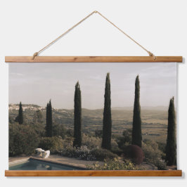Tuscan landscape hidden behind cypresses (2024) wandteppich mit holzrahmen