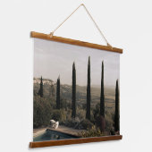 Tuscan landscape hidden behind cypresses (2024) wandteppich mit holzrahmen (Gewinkelt)