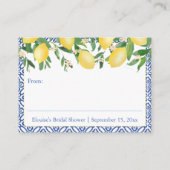 Tuscan Lemons Cobalt Blue Text Display Dusche Begleitkarte (Rückseite)