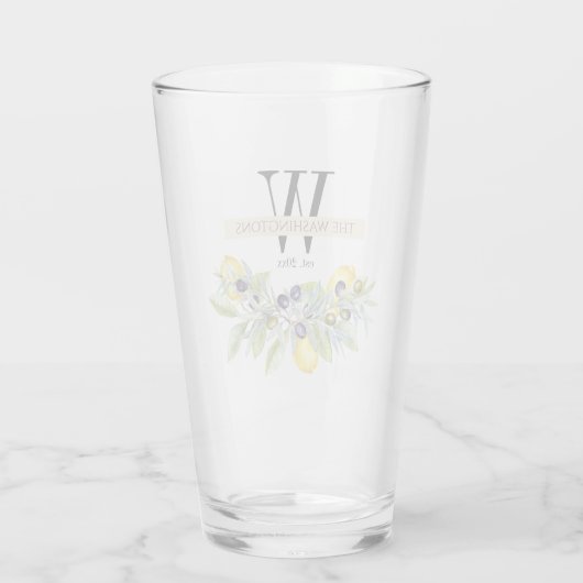 Tuscan Lemons Olive Monogram Name Drinken Glas (Rückseite)