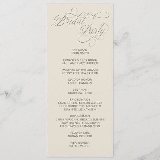 Tuscan Valla Calligraphy double side program card  Programm (Rückseite)