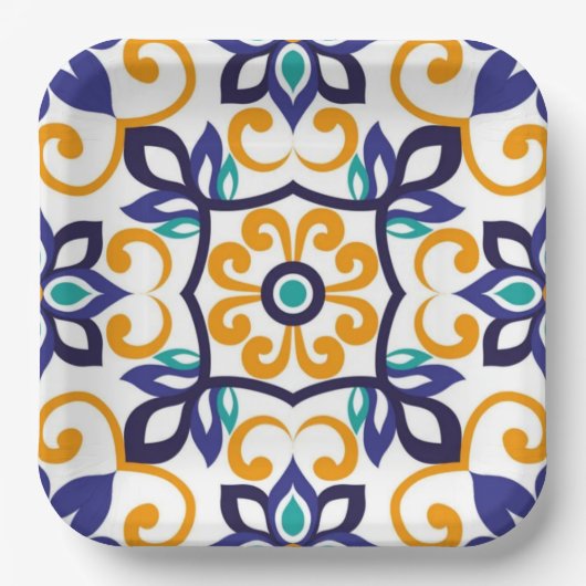 Tuscan Verve Vibrant Scrollwork  Mediterranean  Pappteller (Vorderseite)