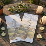 Tuscan Vineyard Wedding Program | Italian  Menükarte<br><div class="desc">Celebrate your ceremony with this elegant Tuscan vineyard wedding program, inspired by the romantic landscapes of the Italian countryside. Featuring a soft watercolor illustration of rolling vineyards and a charming Tuscan villa, this program beautifully reflects the atmosphere of a vineyard destination wedding. The refined vertical layout allows guests to easily...</div>