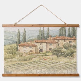 Tuscanisches Weingut Aquarell Hochzeitsrückwand-Ta Wandteppich Mit Holzrahmen