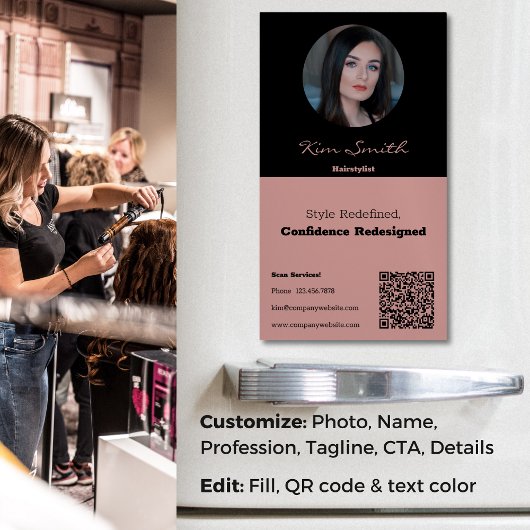 Tuscany & Black Beruflich Hair Stylist QR Code Magnetische Visitenkarte