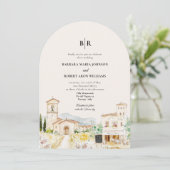 Tuscany Italy Arched Destination Wedding Einladung (Stehend Vorderseite)