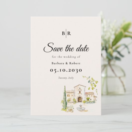 Tuscany Italy Destination Wedding Save The Date (Stehend Vorderseite)