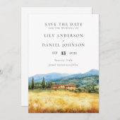 Tuscany Italy Rustic Country Watercolor Wedding Save The Date (Vorne/Hinten)