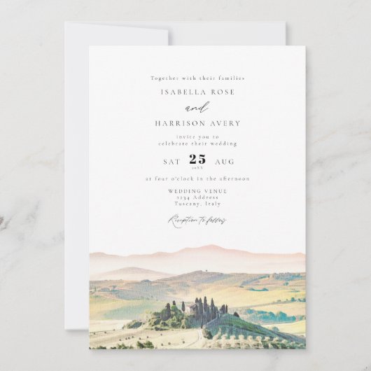 TUSCANY Italy Watercolor Skyline Foto Wedding Einladung (Vorderseite)