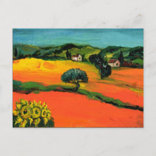 TUSCANY LANDSCAPE WITH SUNFLOWERS IN RED ORANGE EINLADUNGSPOSTKARTE