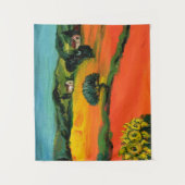 TUSCANY LANDSCAPE WITH SUNFLOWERS IN RED ORANGE WANDTEPPICH (Vorderseite)