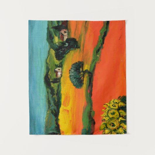 TUSCANY LANDSCAPE WITH SUNFLOWERS IN RED ORANGE WANDTEPPICH (Vorderseite)