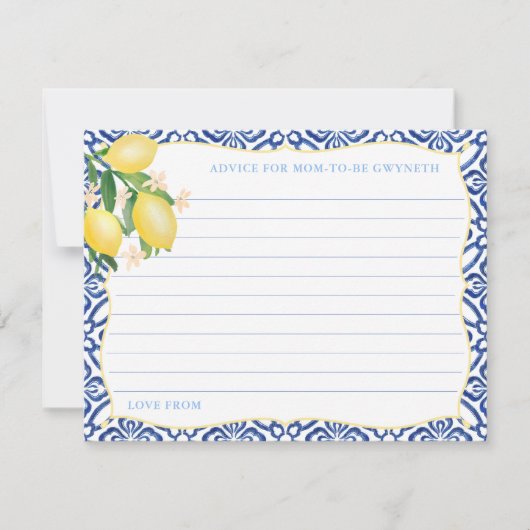 Tuscany Lemons Boy Babydusche Ratschläge für Mama Einladung (Vorderseite)