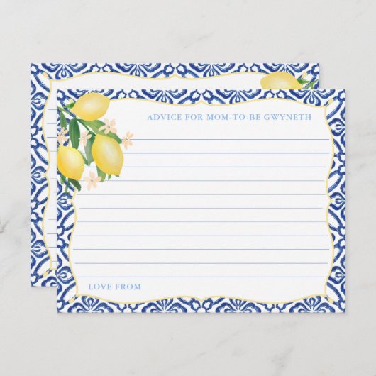 Tuscany Lemons Boy Babydusche Ratschläge für Mama Einladung (Vorne/Hinten)