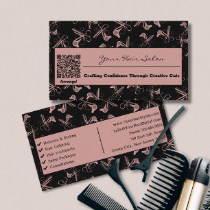 Tuscany Pink & Black QR Code Friseur Salon Visitenkarte