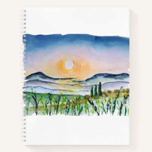 Tuscany Sunrise Watercolor Journey Italien Notizblock