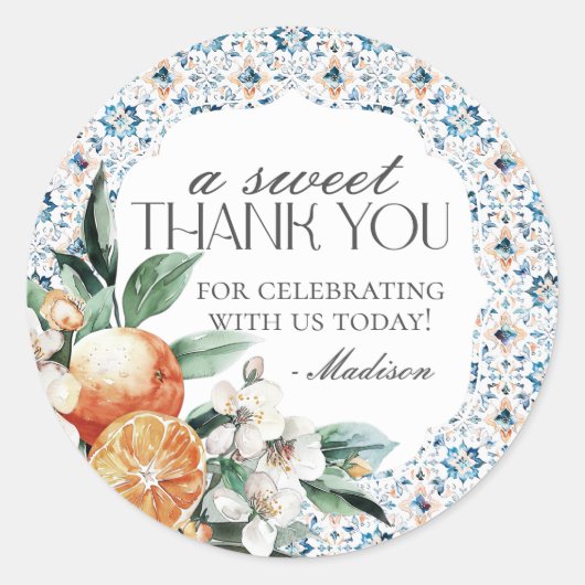 Tuscany Tile Citrus Italienisches Dessert Gefallen Runder Aufkleber (Vorderseite)