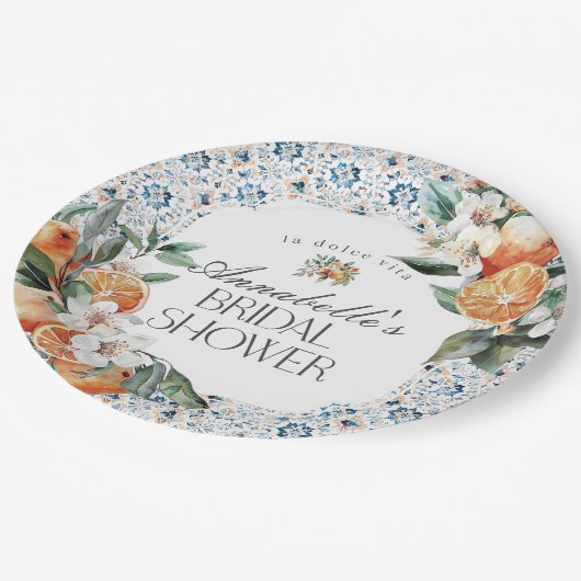 Tuscany Tile Italienisches Brautparty Tischdekorat Pappteller (Schrägansicht)