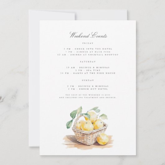 Tuscany Wasserfarbe Bachelorette Wochenende Einlad Einladung (Rückseite)