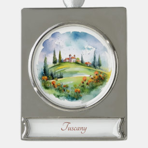 Tuscany Wasserfarbenen Malerei Landschaftsbild Kun Banner-Ornament Silber