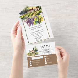 Tuscany watercolor wedding vineyard Tuscan villa All In One Einladung