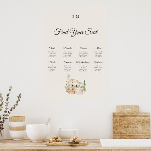 Tuscany Wine Table Wedding Seating Chart Poster (Küche)