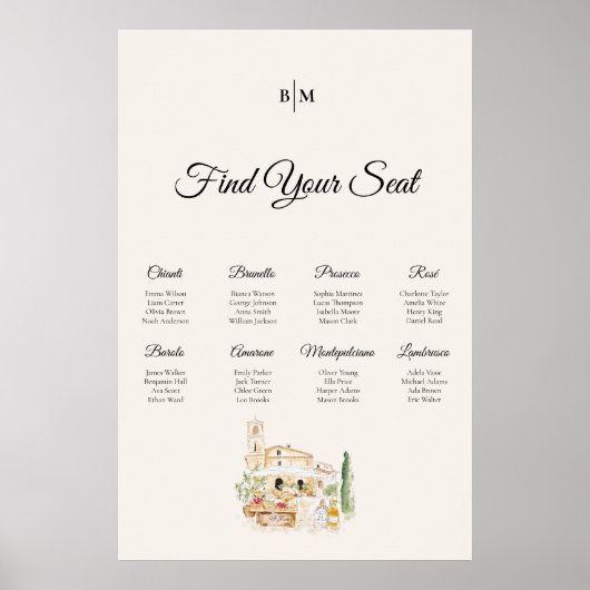 Tuscany Wine Table Wedding Seating Chart Poster (Vorne)
